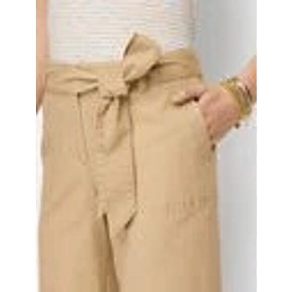 Talbots Cropped Pants Womens 12 Khaki Tan Coastal Cotton Tie Waist + Pockets - Picture 2 of 10